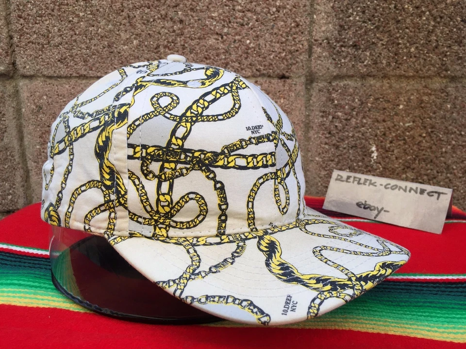 10 DEEP 6 paneles Cadena Gang oro cuerda eslabones AOP TODO impresión gorra blanca rara Foto 3 de 4