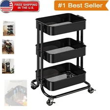 Versatile 3 Tier Rolling Cart with Metal Frame & Locking Wheels for Home Use