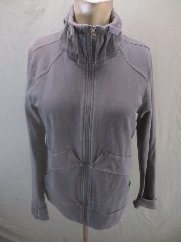 lole organic cotton zip up stand collar pleated athletic jacket