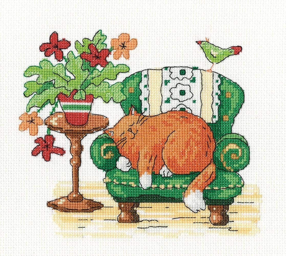 Heritage Crafts Cross Stitch Kit - Sleeping Cat