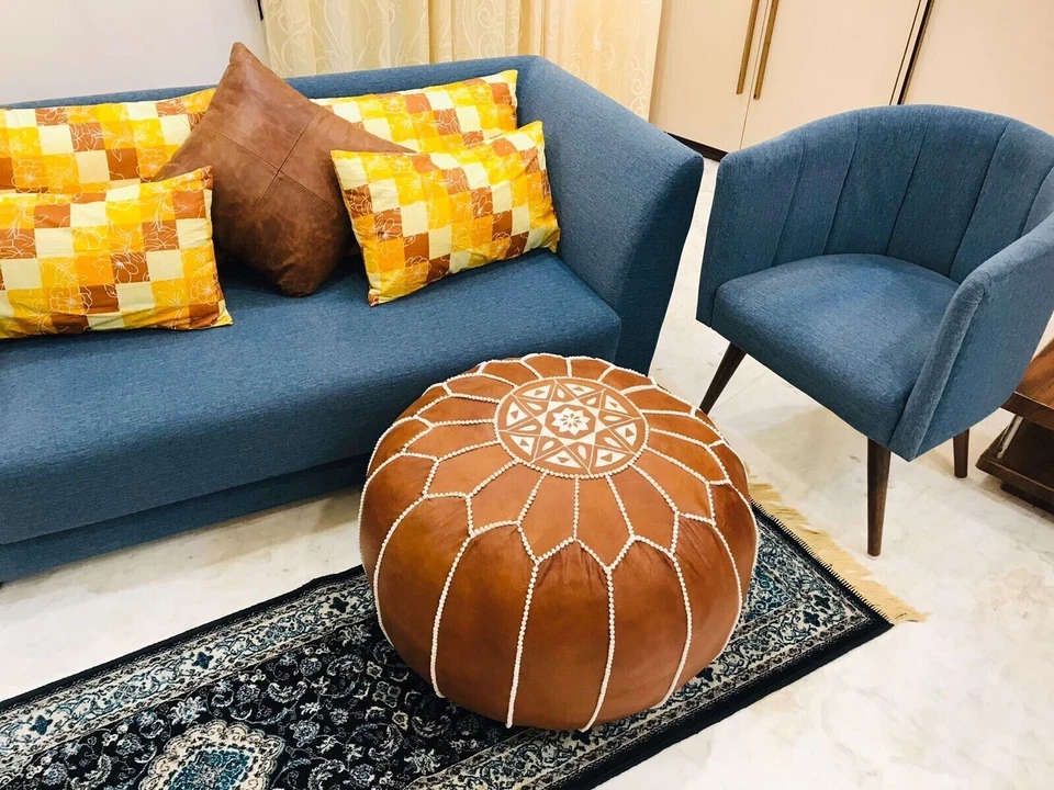 Luxury Brown Pouf Hassock & Ottoman Footstool Moroccan Leather Pouf - Image 3 of 4