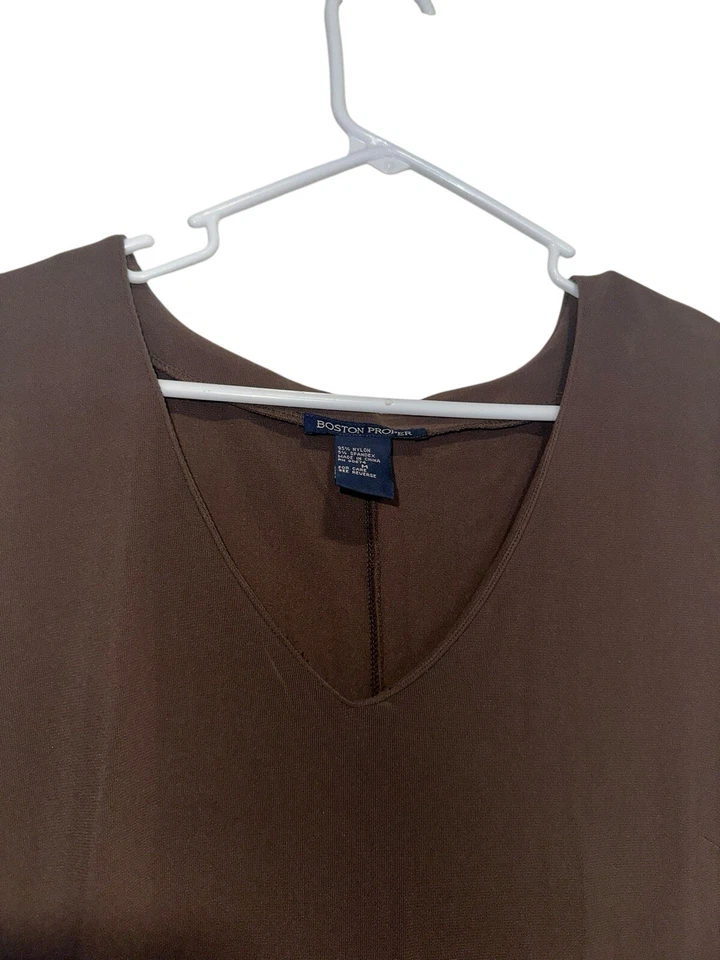 Maxi vestido vintage Boston Proper para mujer cuello en V manga 3/4 talla M marrón elástico Foto 2 de 4