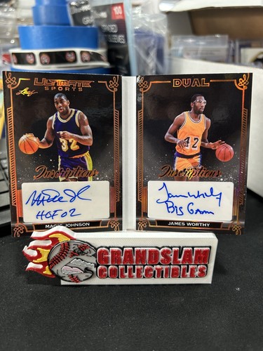 MAGIC JOHNSON /WORTHY 2024 Leaf Ultimate Sports Dual Inscription Auto 13/15