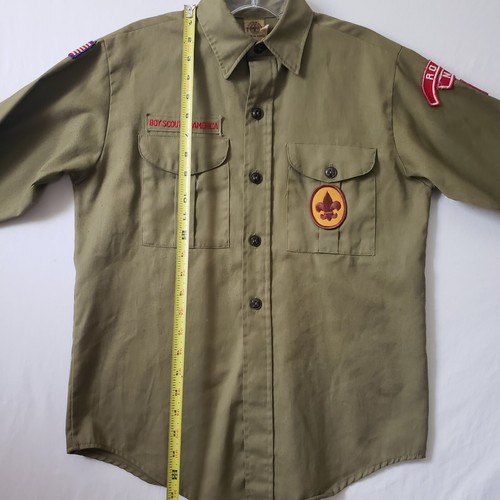 Boy Scouts of America Uniform Shirt Vintage Youth Large Green Long Sleeve - Picture 10 of 11