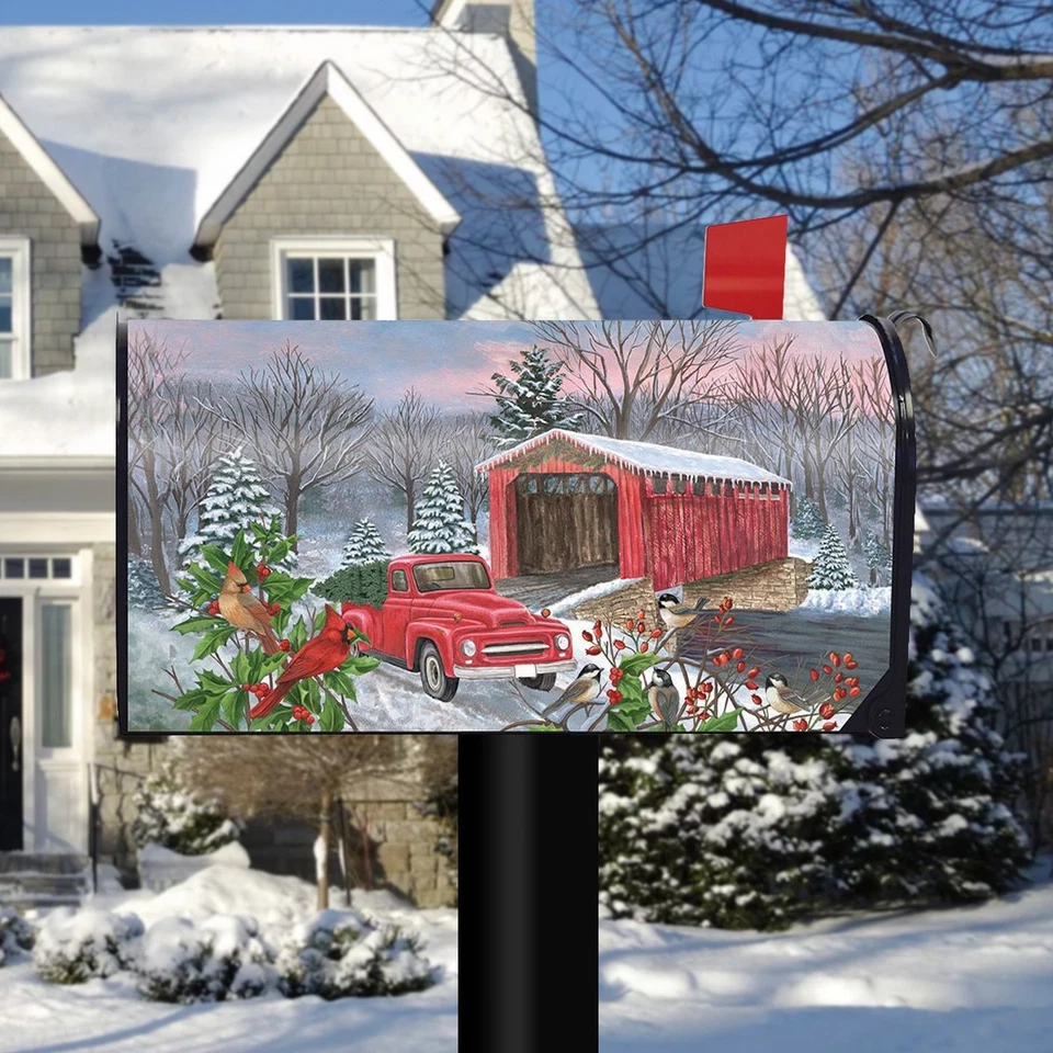 Briarwood Lane Winter Covered Bridge Seasonal Magnetic Mailbox Cover - Image 2 of 4