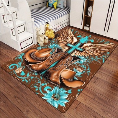 800g/m2 Wings with a Cross in an Ornate Design HD Printed Carpet, Kitchen Rugs,