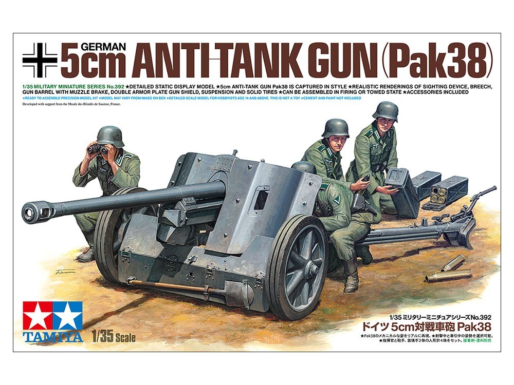 Maquette militaire Tamiya 35392 German 5cm Anti-Tank Gun Pak38 miniature historique échelle 1/35