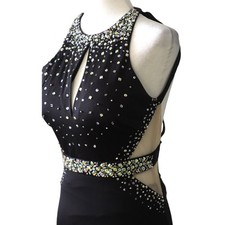 Vintage Y2K Bee Darlin Black Dress Sheer Cutout Sides Rhinestones A Line 1 2