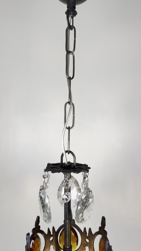 Matching 2 Antique Brass & Crystal Chandelier Lighting Ceiling Lamp Light 1960's - Video 1 of 1