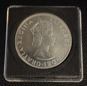 1964 Bermuda One Crown Silver Coin 0.500 Fine KM#12 QEII Arms Ship/Lion