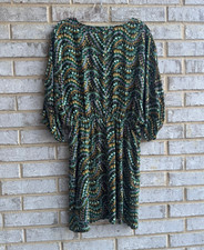 Loft 3/4 Dolman Sleeve V-Neck Geo Floral Dress ("No Belt") Women's Size M