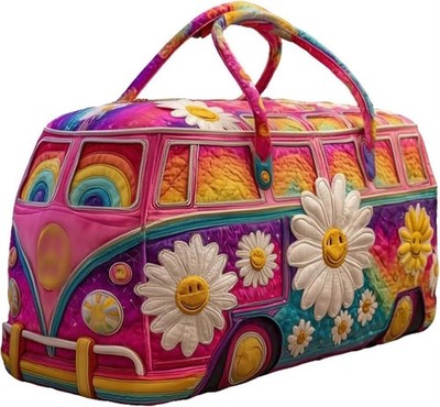 Hippie Van Quilted Duffle Bag,Weekender Travel Bags， Hippie Quilted Duffle Bags