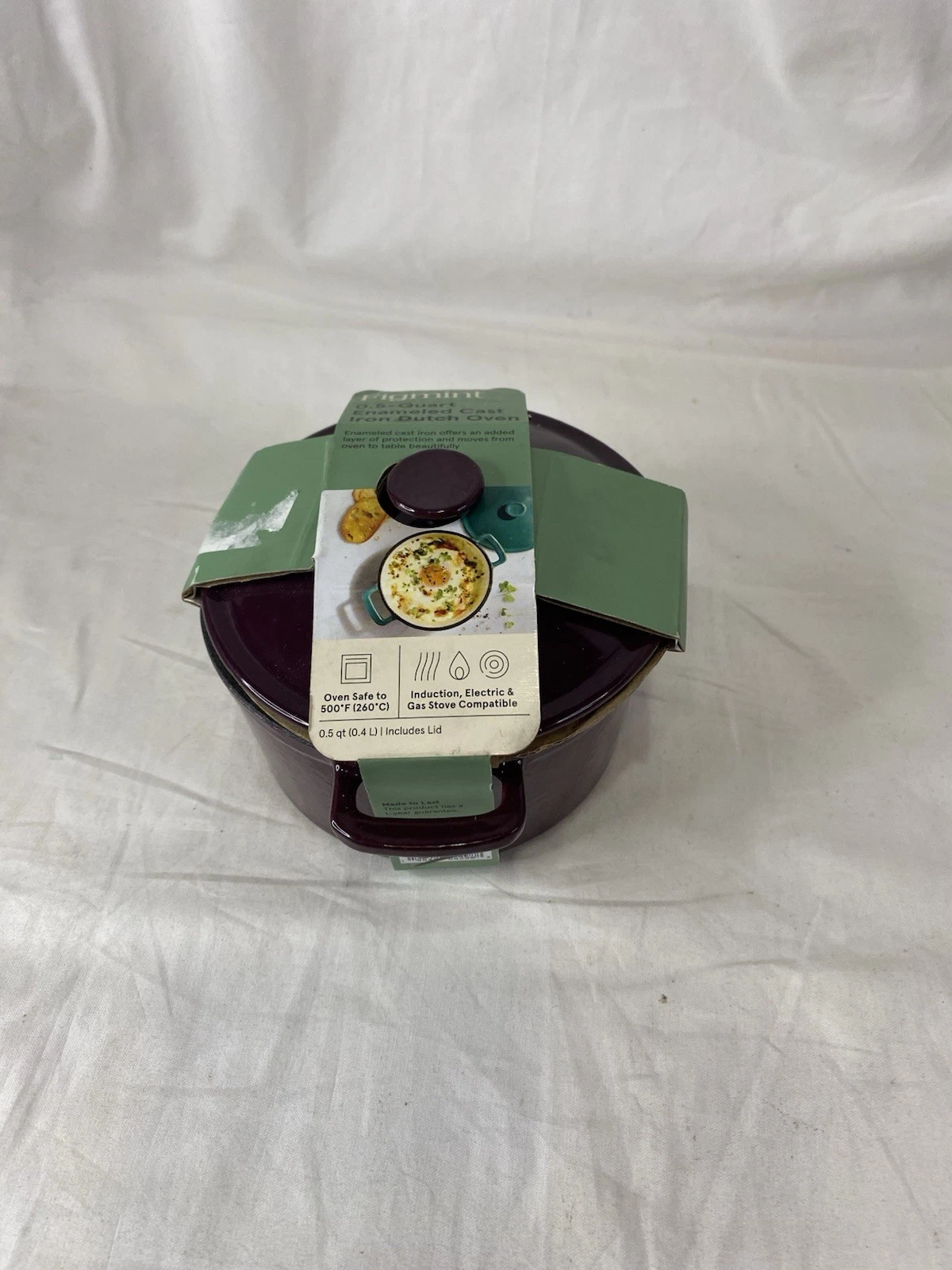 Figmint .5 Quart Enameled Mini Dutch Oven Cast Iron Purple Coquette Eggplant