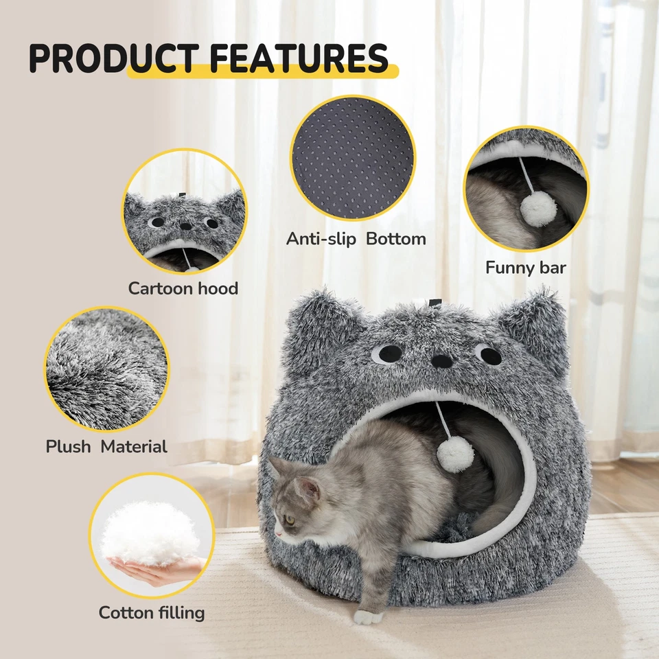 Comfortable Soft Plush Cat Bed Cave Hooded Pet Bed for Dogs Cats Self Warming - Image 3 of 4