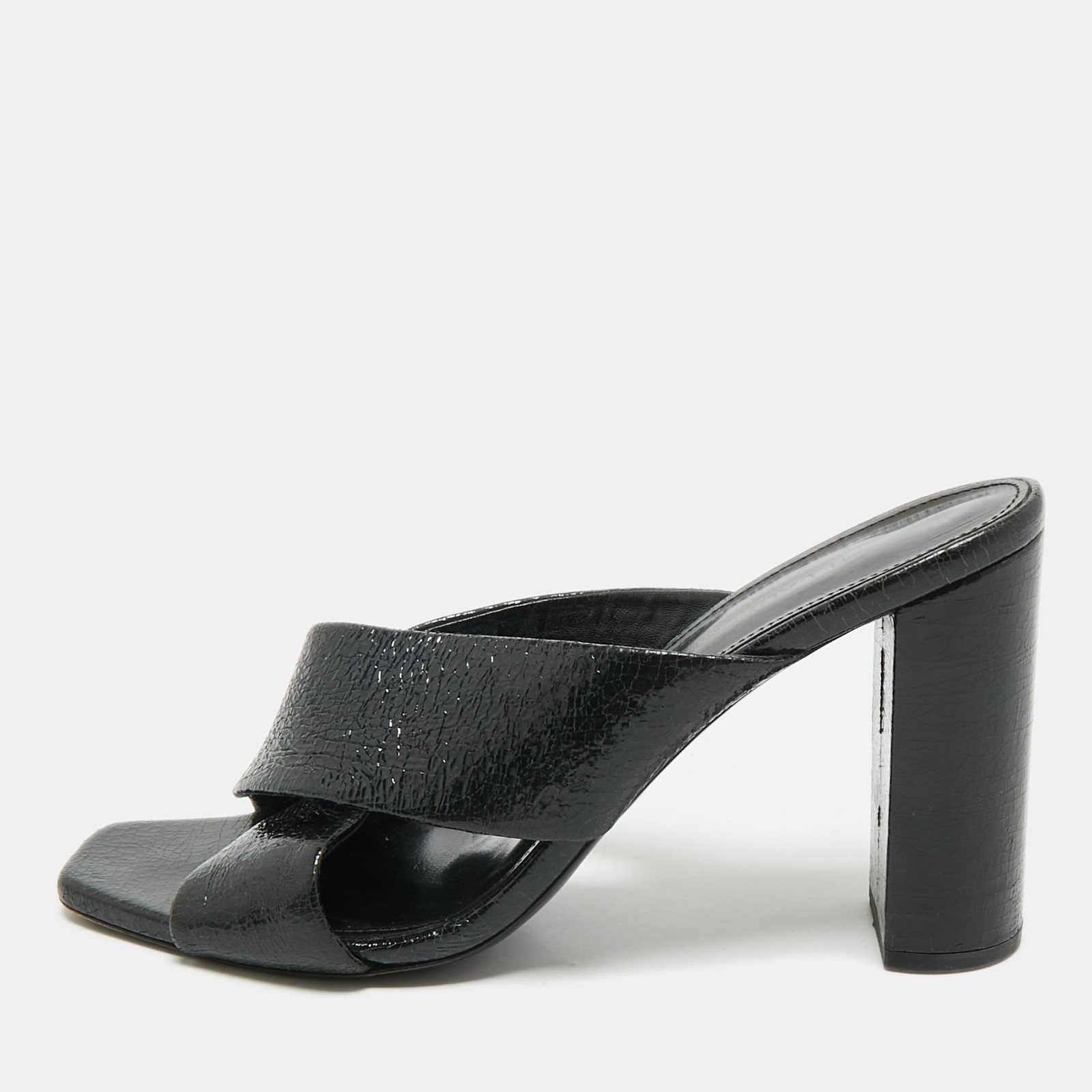 Sandali Saint Laurent neri in pelle Loulou con tacco a blocco incrociato taglia 40