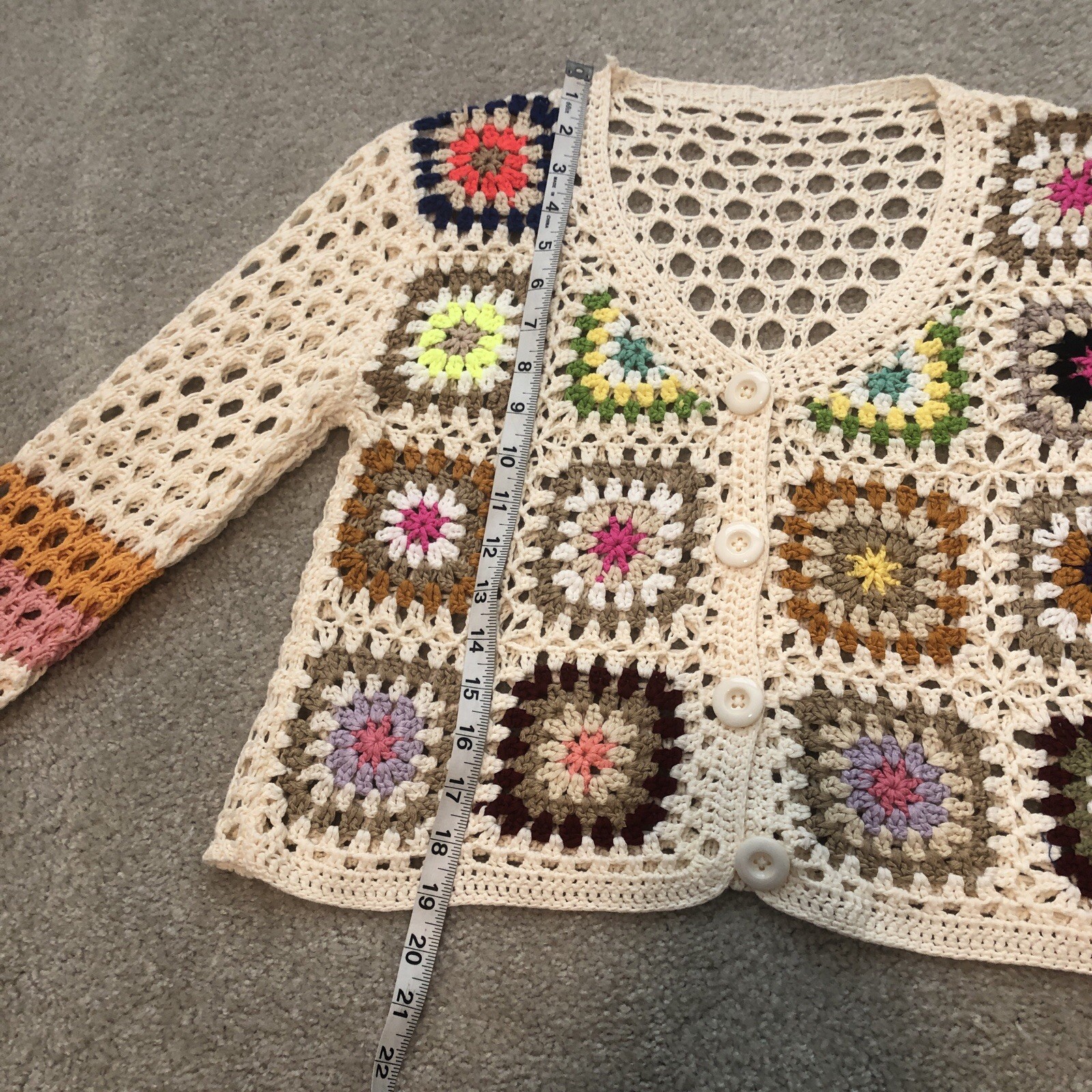 70s Inspired Floral Patchwork Pattern Crochet Car… - image 3