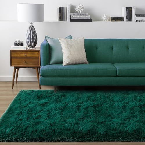 Dark Green Rug 4x6 Fluffy Emerald Area Rugs for Bedroom Living Room Carpet, - Picture 4 of 8