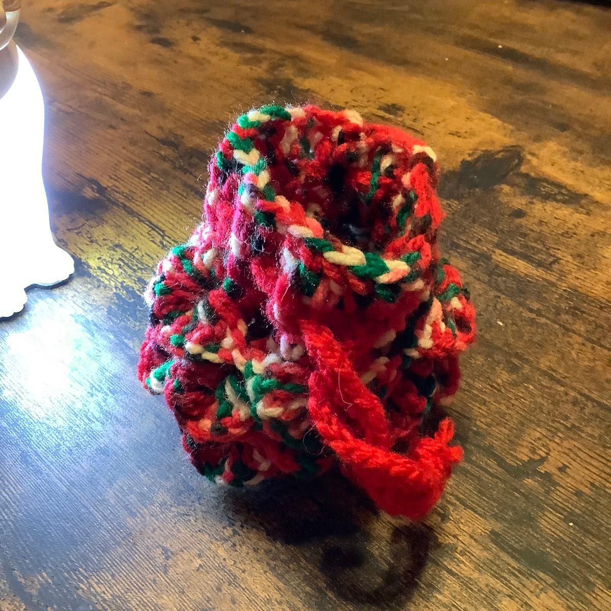 Hand-knitted strawberry pattern drawstring pouch … - image 3