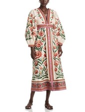 FARM Rio Ainika Floral Print Maxi Dress, Cream/Red NWT Large
