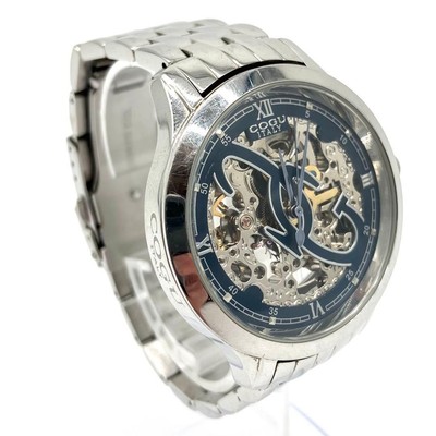 COGU Skeleton Automatic Watch 40mm Mens Silver Blue Dial Classic Style