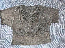 NY Collection Gold Batwing Sleeve Top/Blouse Stretchie Drape Neck Sz L EUC