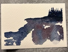 ACEO Original Watercolor Painting Landscape Nature Countryside, 2.5x3.5 Inches