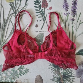 $176 Lise Charmel Tellement Red Embroidered Lace Bra Small *No Size Tag*