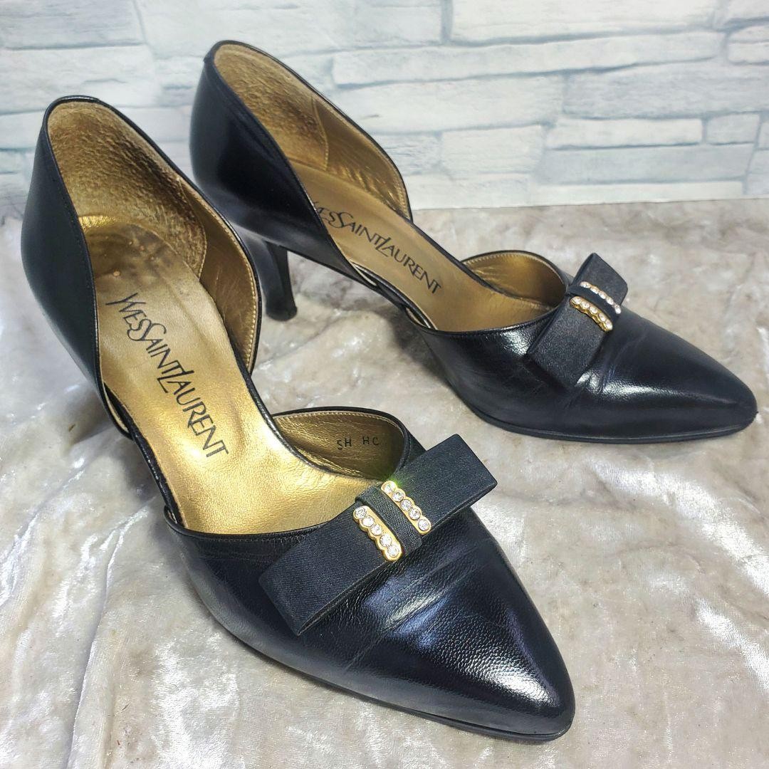 Saint Laurent decolte tacco YSL EU35 5 US5 5 pelle nera 09265a