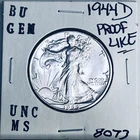 1944 D BU GEM LIBERTY WALKING SILVER HALF UNC MS+++ U.S. MINT RARE COIN 8073