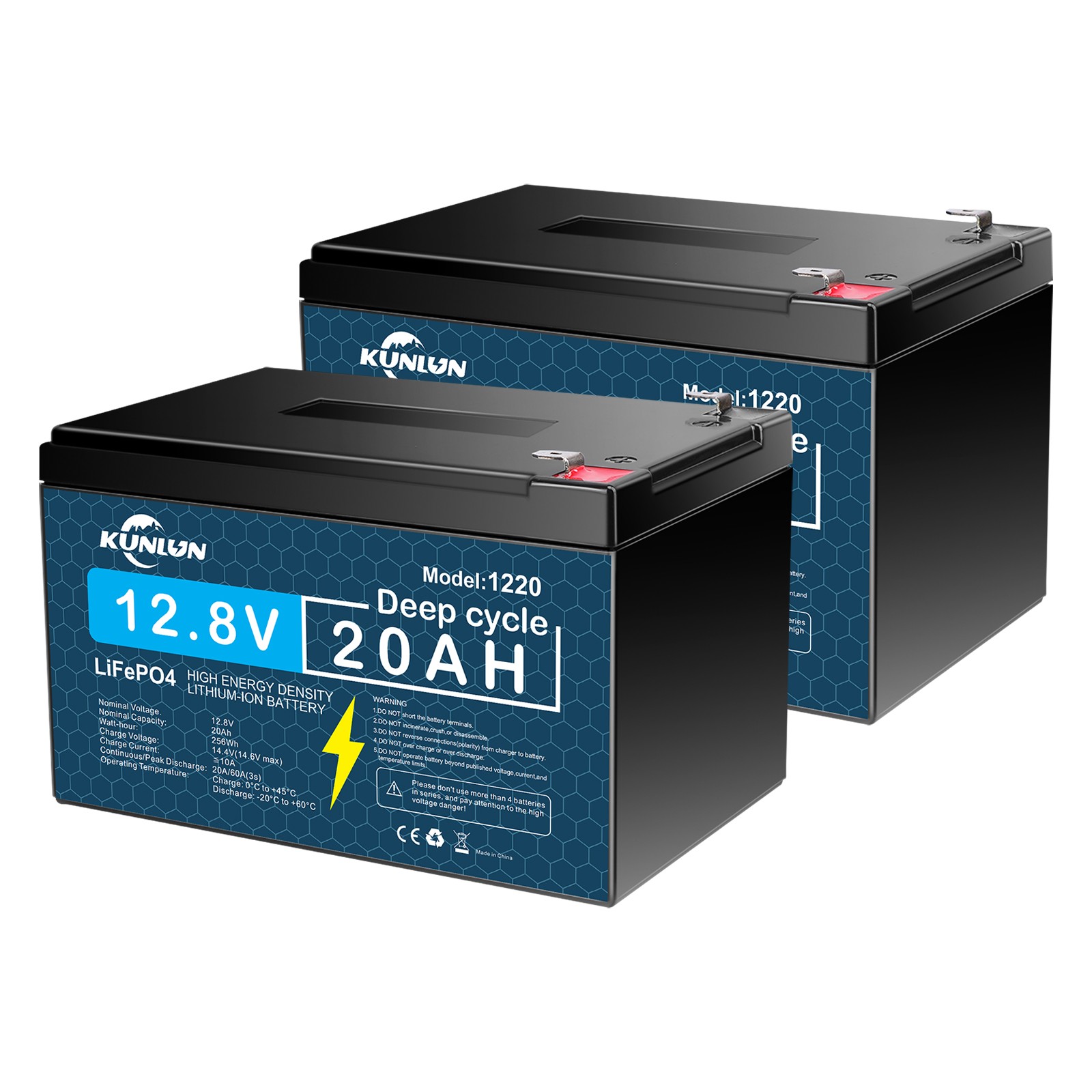 2 Pack 12V 20Ah LiFePO4 Lithium Battery, Deep Cycle, for UPS