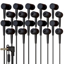 10 Pack Bulk Wired Earbuds with 10 Pack, Microphone Black