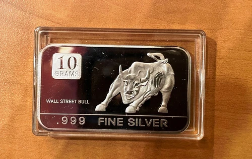 Wall Street Bull 10g Gram Pure .999 Silver Art Bar