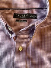 LRL Ralph Lauren Gingham Purple Slim Plaid Button Down Dress Shirt Mens 16 34/35
