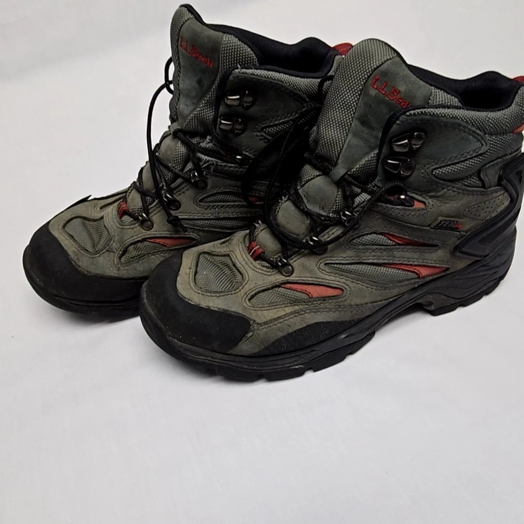 L.L. Bean Hiking Boots Mens 9.5 Medium Gray Red Outdoor Trail Shoes