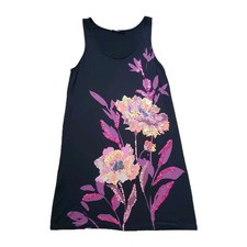 Express Mini Sequined A-Line Mini Dress Tunic Sleeveless Black Flowers Size S