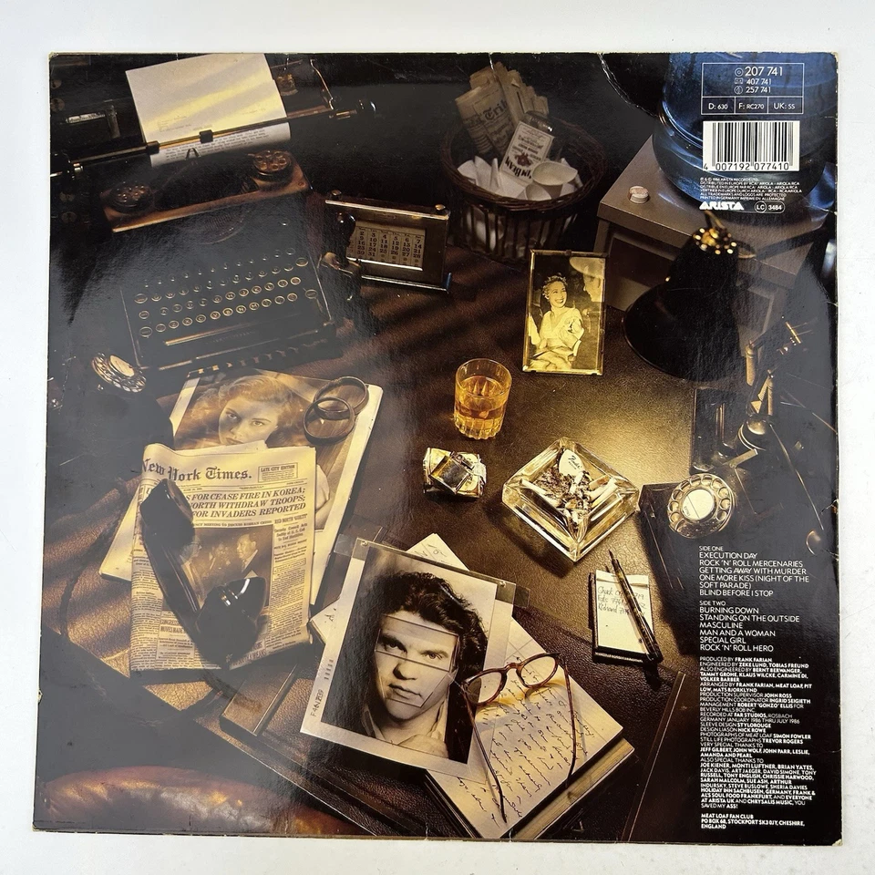 Meat Loaf Blind Before I Stop Vinyl LP Record VG+ Con 1986 Album Inner 207 741 - Image 3 of 4