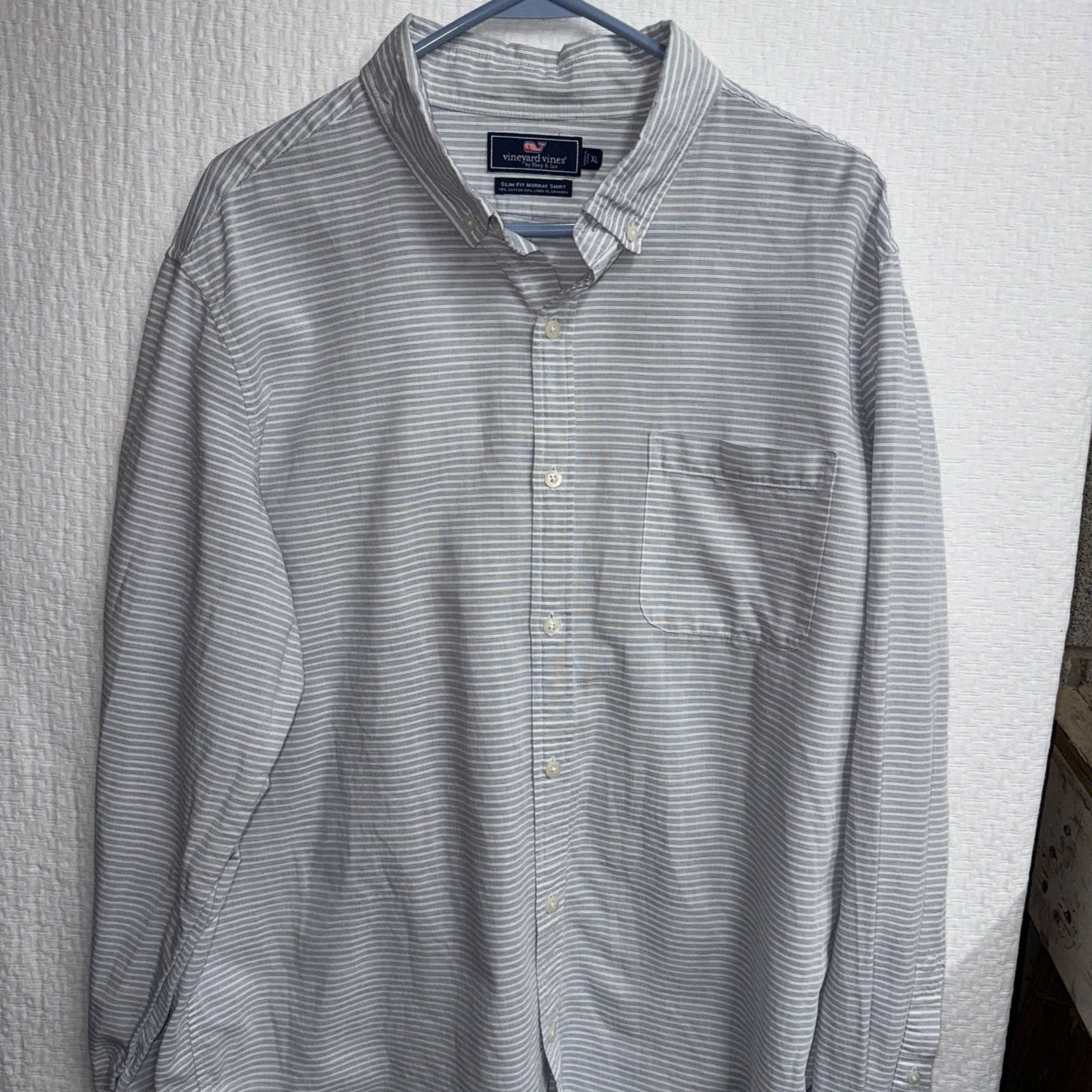 Vineyard Vines Men Slim Fit Cooper Shirt XL Blue Pinstripe Cotton Linen Career