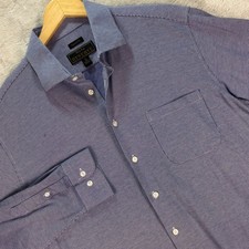 Jos. A. Bank Reserve Men's Dress Shirt Blue Micro Houndstooth Tailored Fit 17 35