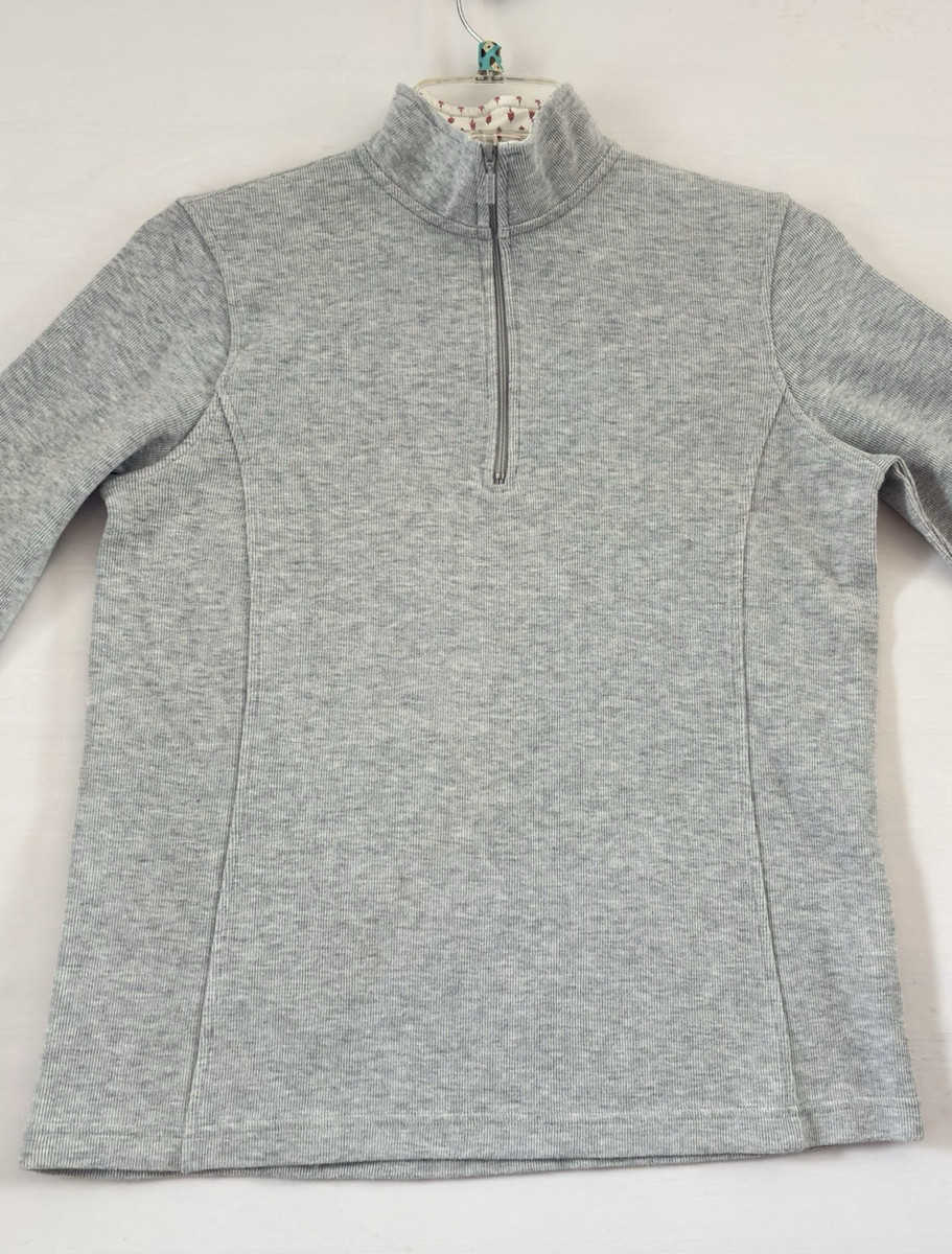 Orvis Sandy Point 1/4 Zip Pullover Top Heather Gray Flip Cuff Sweater Medium View 2