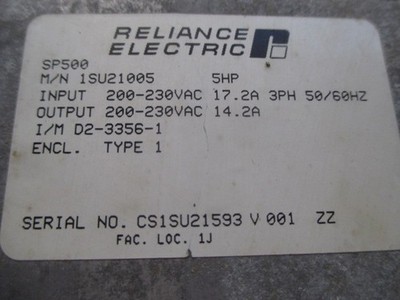 RELIANCE ELECTRIC VARIABLE SPEED DRIVE SP500 5HP 1SU21005