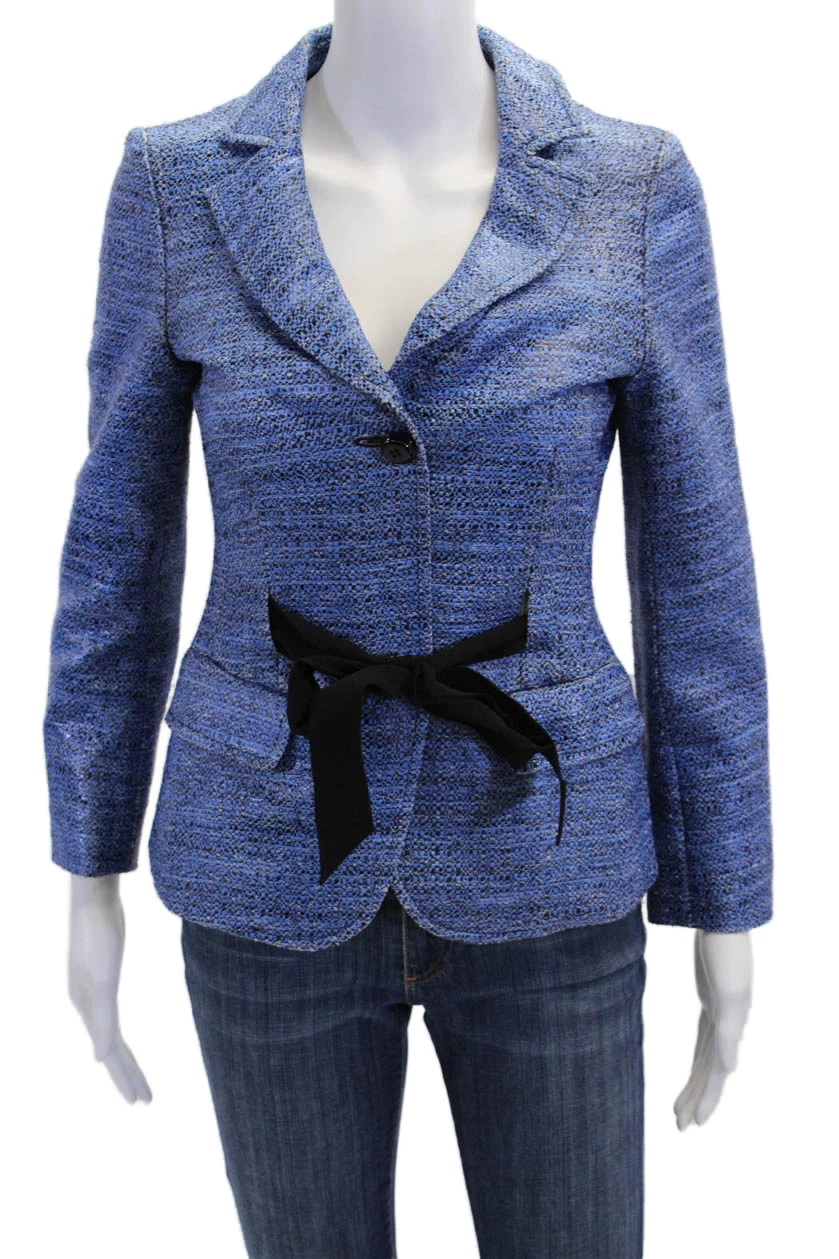 Giacca basic Moschino economica e chic donna maniche lunghe cravatta vita blu taglia 8