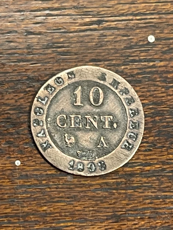 Moneda Francia 10 Céntimos Napoleón I 1808 Medalla A Huelga (10-45/1) Foto 2 de 3