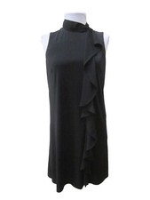 NWT LONDON TIMES Black Sleeveless Ruffle Front Knee Length Dress LBD Sz 6