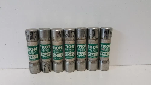 LOT OF (7) NEW OLD STOCK! BUSSMANN 1-1/8A TIME DELAY FUSES  FNQ-1-1/8
