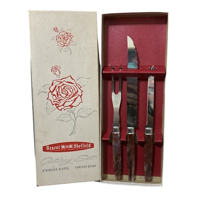 3 Piece Vintage Regent Sheffield Cutlery Set Stainless Steel Blades