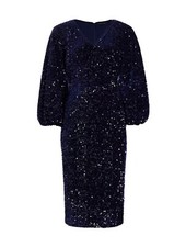 $525 ELIE TAHARI The Robin Sequined Midi-Dress 8 Noir Black Sheath Velvet V-Neck
