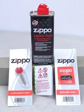 ZIPPO Lighter Combo BOX SET: 4 fl. oz. Lighter Fuel, 6 Flints, & 1 Wick