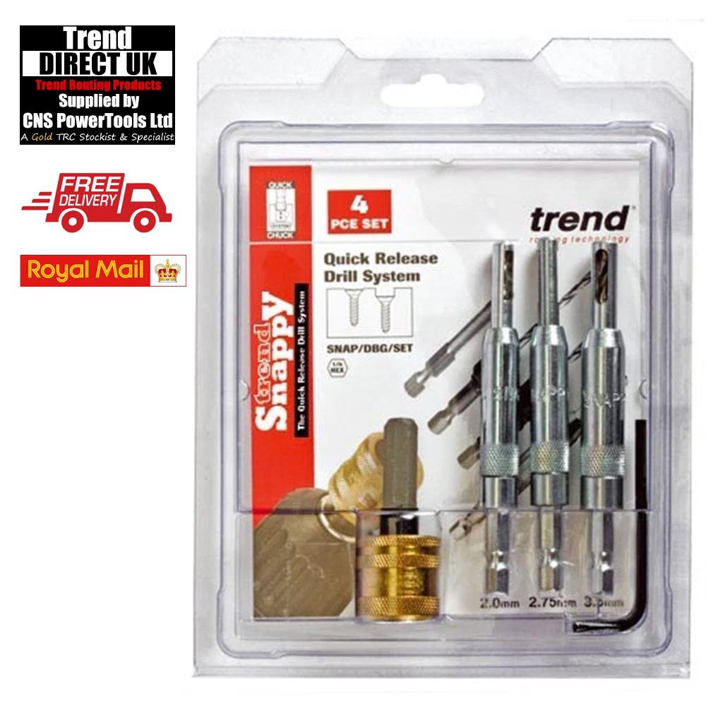 Trend Snappy Hinge Drill Bit Self Centering Guides 4 Piece Set