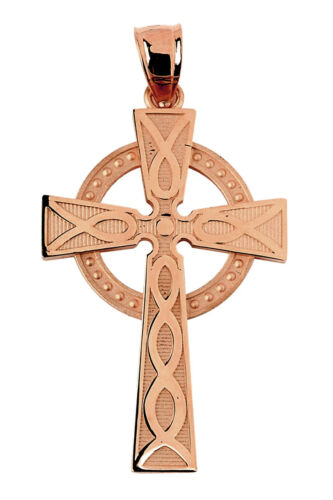10k 14k Solid Rose Gold Irish Celtic Cross Charm - Afbeelding 1 van 1
