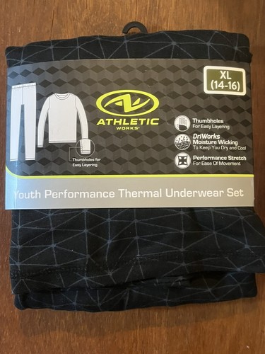 2x Athletic Works Boys Youth Performance Thermal Underwear Set XL 14-16 Black - Picture 2 of 9